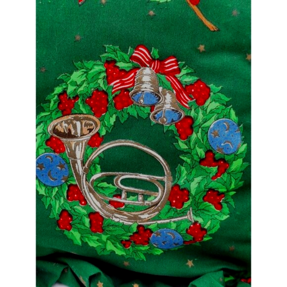Vintage 90s 80s Y2k Decor Green Christmas Pillow W/ Holiday Prints & Ruffle Trim - Picture 2 of 7